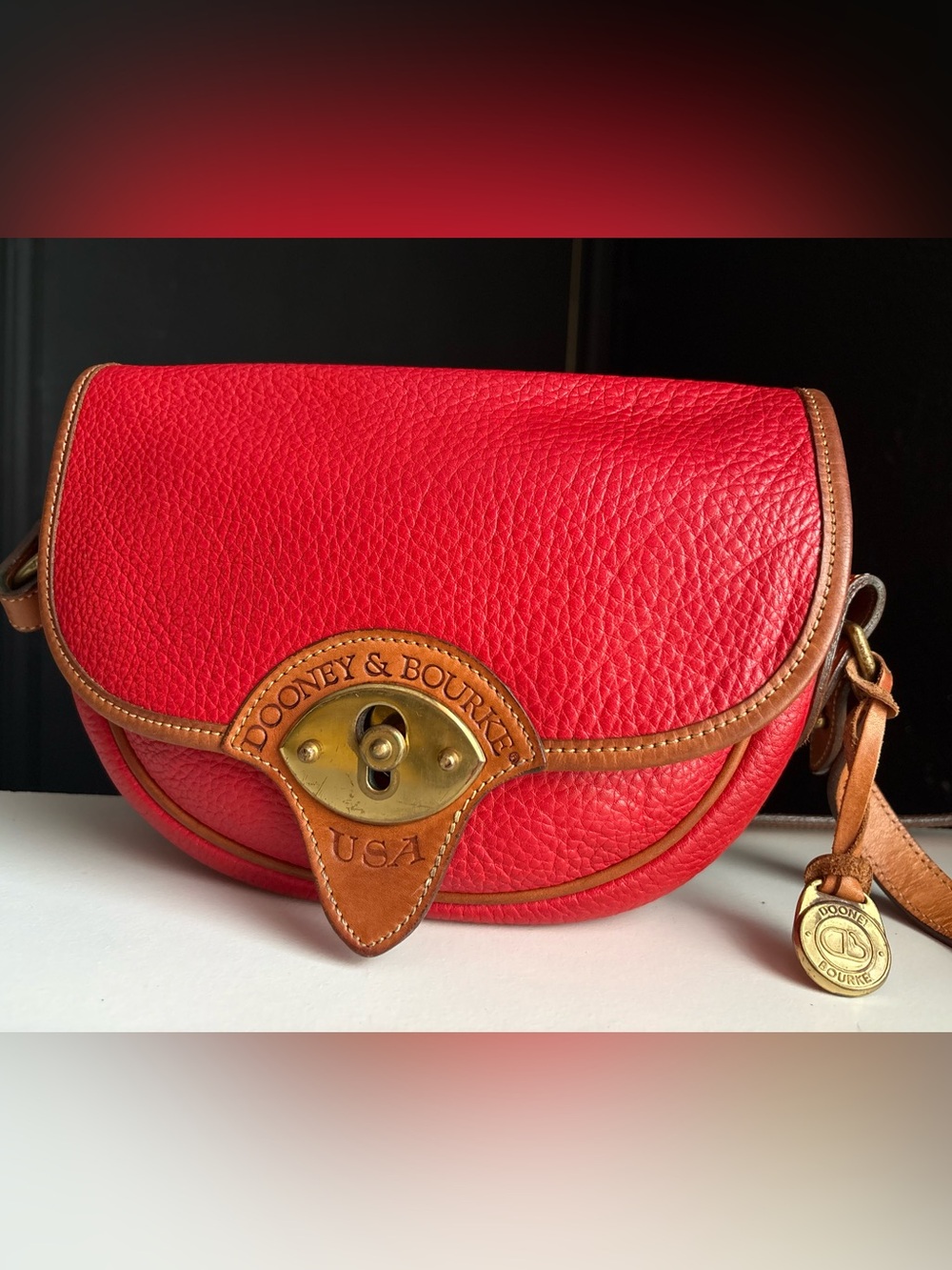 Dooney & Bourke Awl Leather Equestrian Saddle Cavalry keyhole crossbody bag